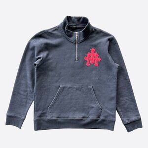 Chrome Hearts Navy & Red Triple Cross Patch Paper Jam Quarter Zip Sweater